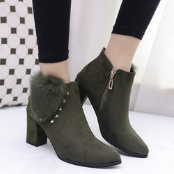 Block Heel Fur Ankle Boots