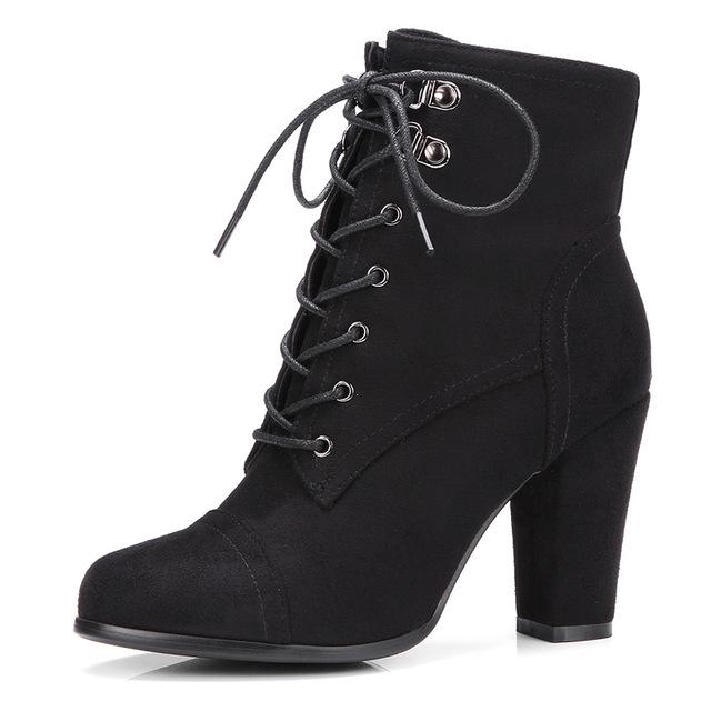 Lace Up High Heel Ankle Boots