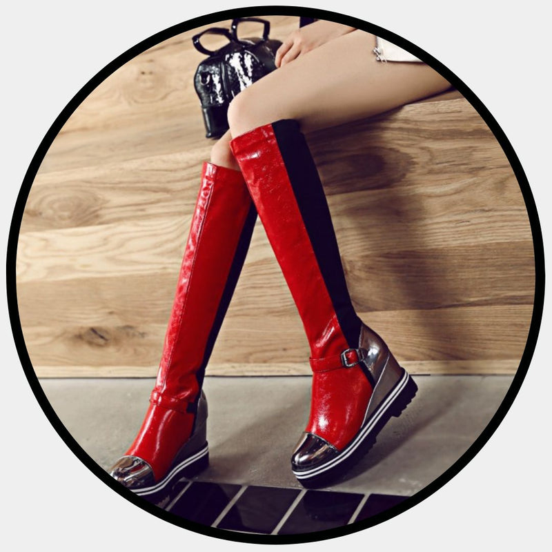 High-top Patent Leather Women's Boots