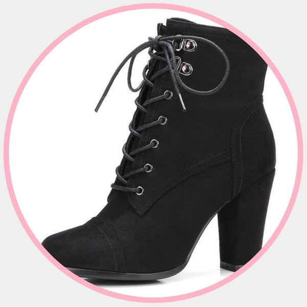 Lace Up High Heel Ankle Boots