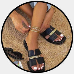 Strap Sandal with Gold Chain
