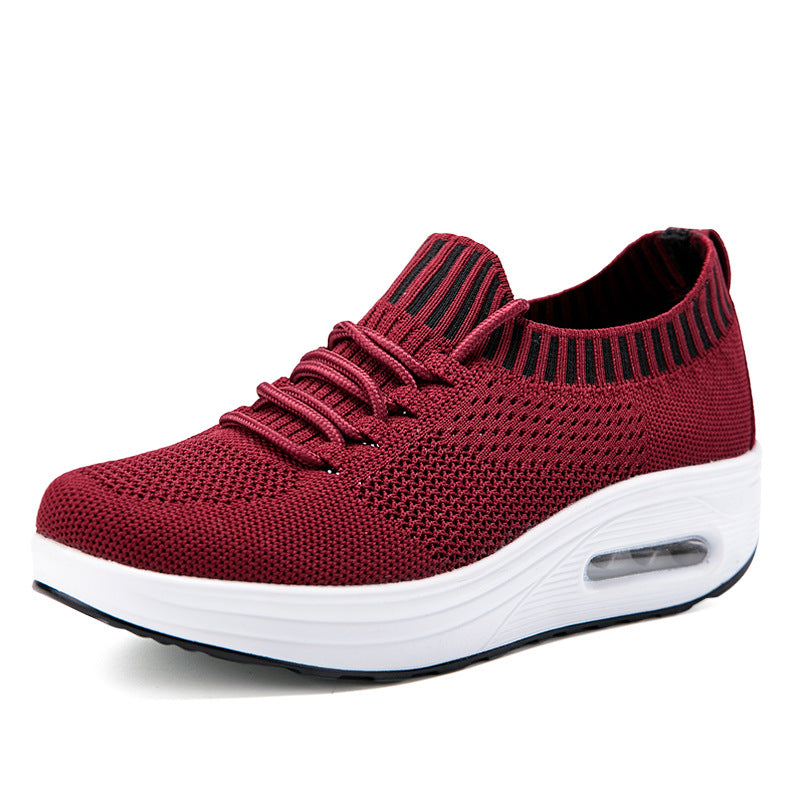 Mesh Low-top Breathable Solid Color Air Cushion Thick-soled Flying Shoes