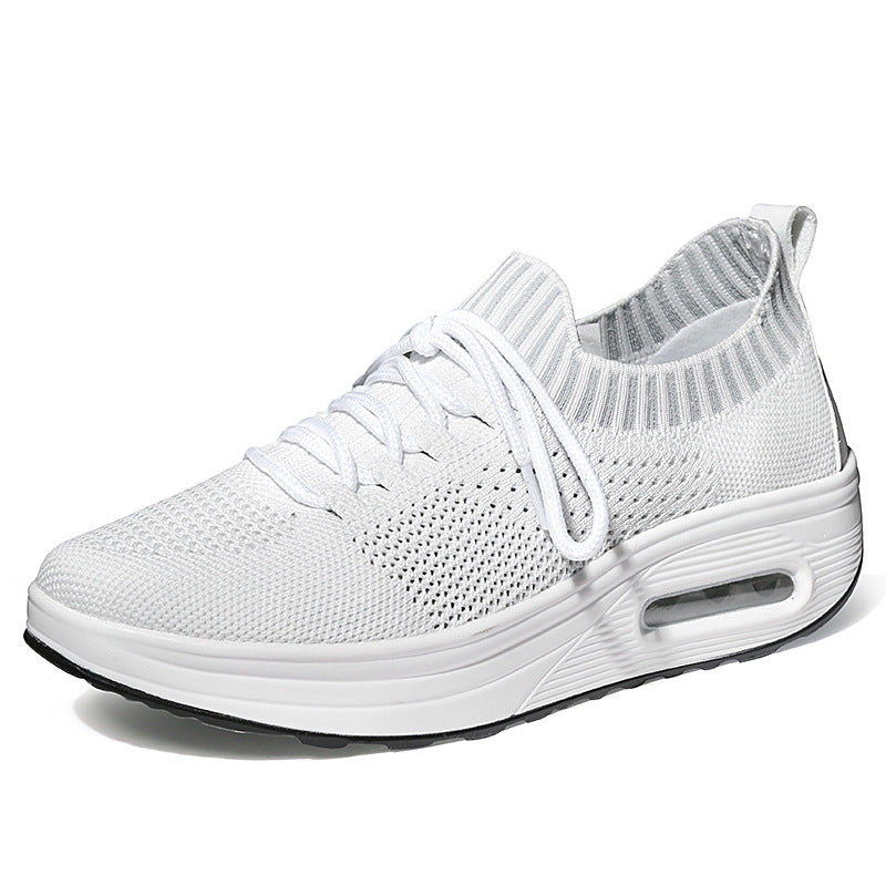 Mesh Low-top Breathable Solid Color Air Cushion Thick-soled Flying Shoes